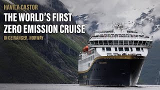 Havila Castor  VERDENS FØRSTE nullutslippsseilas for et cruiseskip inn til Geiranger [upl. by Ahsikam282]