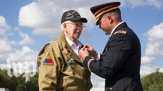 World War II veteran receives Bronze Star in surprise ceremony 74 years after tank duel [upl. by Eatnuahs]