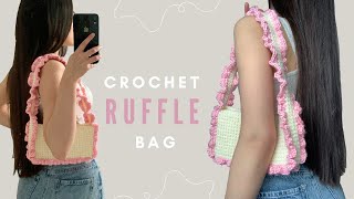 Mini crochet shoulder bag tutorial  crochet ruffle bag how to crochet a coquette bag for beginners [upl. by Akkin]