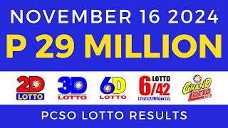 Lotto Result Today 9pm November 16 2024 PCSO [upl. by Arihk]