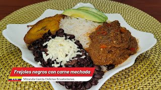 📌FREJOLES NEGROS CON CARNE MECHADA🥘♨️  PABELLON receta Venezolana🇻🇪 [upl. by Maggee]