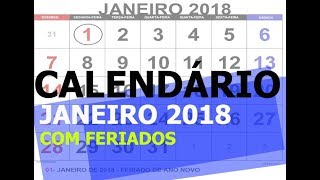 CALENDÁRIO JANEIRO 2018 COM FERIADOS PARA IMPRIMIR [upl. by Shaughnessy]