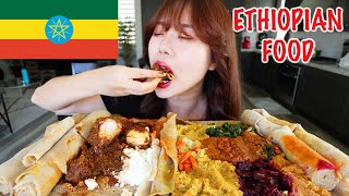 ETHIOPIAN FOOD MUKBANG 먹방 Doro Wat Injera Kik Wot Shiro Misir Wot Gomen Fasolia Key Sir [upl. by Eelrihs568]