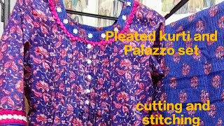 Beautiful trendy pleated kurti and Palazzo design cutting and stitching full video 💯🙂easy fashion 😊 [upl. by Boar]