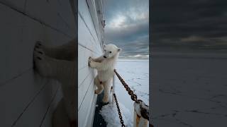 A hungry polar bear cub asks for food from a sailor on a boat animals oceanmysteries [upl. by Nhoj]