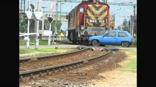 Diesel locomotive hits car in a level crossing [upl. by Hallvard]