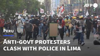 Peru Antigovernment protesters clash with police in Lima  AFP [upl. by Vicki]