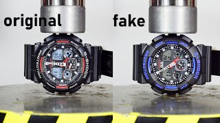 HYDRAULIC PRESS VS ORIGINAL AND FAKE SHOCKPROOF WATCHES [upl. by Ehgit]