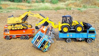 Big Tata Petrol Tipper Truck Accident Pulling Out Double JCB Excavator  New Cartoon Video  CS Toy [upl. by Myca]