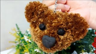 Pom Pom Teddy Bear 🐻  How to make Pom Pom Teddy Bear Keychain  Woolen Craft ideas [upl. by Cerf314]