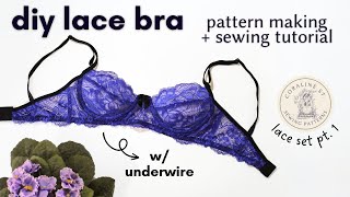 DIY UNDERWIRE LACE BRA  pattern making  full sewing tutorial [upl. by Alic]