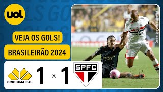 CRICIÚMA 1 X 1 SÃO PAULO  BRASILEIRÃO 2024 VEJA OS GOLS DE FELIPE VIZEU E LIZIERO [upl. by Wettam70]