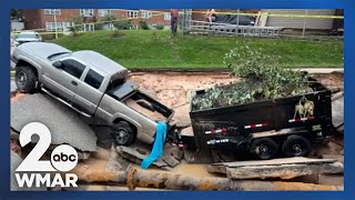 WATER MAIN BREAK to blame for crater in Southwest Baltimore [upl. by Eivad]