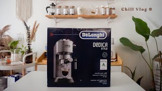 Delonghi Dedica EC685 UNBOXING  making coffee ☻ [upl. by Bocoj]