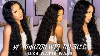 34quot AMAZON WIG REVIEW amp INSTALL 13x4 WATER WAVE WIG [upl. by Llerref813]