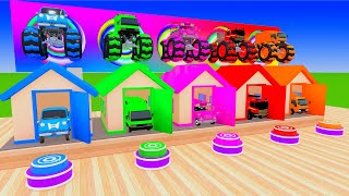 Choose The Right Door With Tires Fire truck Police Car Bus ESCAPE ROOM CHALLENGE Car Cage Game [upl. by Ahsitnauq]