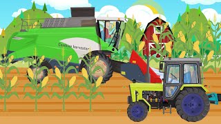 FARM WORK  Tractor and Corn Harvester for KIDS  Cartoons Tractors  Bajki Traktory dla Dzieci [upl. by Ainolloppa]