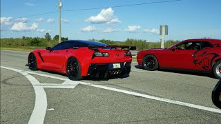 Hellcat Challenger FBO E85 vs C7 Corvette ZR1 Pulley amp Cat Delete [upl. by Cirded]