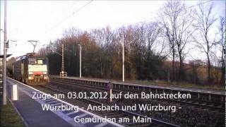 Züge am 03012012 auf den Bahnstrecken Würzburg  Ansbach und Würzburg  Gemünden Teil 1 [upl. by Hgielac]