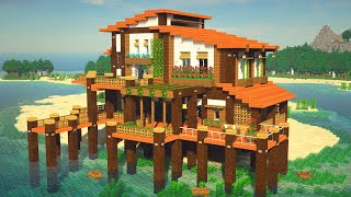 How to Make a TROPICAL ISLAND BEACH HOUSE ON WATER in Minecraft [upl. by Anileba]