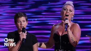 WATCH PNK and her daughter perform What about Us at 2024 Democratic National Convention [upl. by Lsiel303]