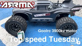 Arrma Vorteks speed run Goolrc 3900kv brushless motor arrma rccar speedrun [upl. by Enilaf]