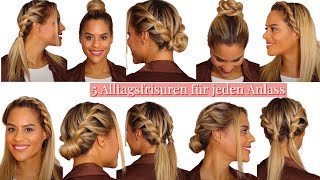 Frisuren für mittellange Haare  5 Alltagsfrisuren  in 510 Minuten [upl. by Bullis]