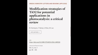 Modification strategies of TiO2 for potential applications in photocatalysis a criti  RTCLTV [upl. by Annua]