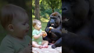 Gorillas and babies share hamburgers cute lovely gorillababy shorts animals [upl. by Eissed490]