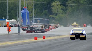 NHRA Pro Stock driver V Gaines wild crash in Charlotte [upl. by Balsam]