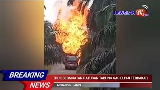 Truk Bermuatan 560 Tabung Gas LPG Subsidi 3 kg Terbakar [upl. by Idhem]