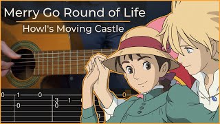 Merry Go Round of Life  Howls Moving Castle Simple Guitar Tab [upl. by Aamsa]