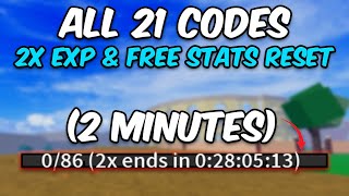 All 21  2x EXP And FREE STATS RESET  Codes In 2 Minutes  Blox Fruits [upl. by Llerruj]