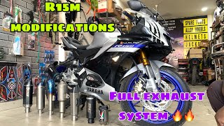 R15m full exhaust system 🔥🔥  full modifications  frenk moto vlogger  akrapovic exhaust [upl. by Akena]