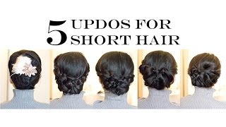 HowTo for ShortMedium Hair  5 Easy Updo Hairstyles NoHeat [upl. by Kirstin]