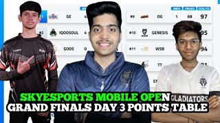 SKYESPORTS MOBILE OPEN GRAND FINALS DAY 3 POINTS TABLE [upl. by Enirhtak]