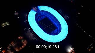 Nachtluftvideo blaues LED  Licht an der Arena des Stadion Olympiastadion in Berlin [upl. by Edrea248]