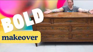 Did I Ruin it Transforming a 50 dresser into a VIBRANT showpiece [upl. by Glennie988]