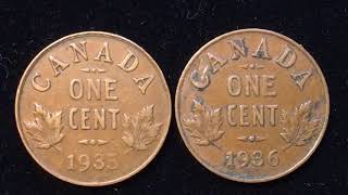 Canada One Cent Coin The Last of the George V Small 1 Cents 1935 1936 [upl. by Euqirrne197]