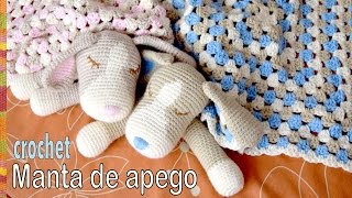 Colcha con perritos dormilones o manta de apego tejida a crochet cuadrado granny y amigurumi [upl. by Anieral590]