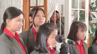 Kiddies Corner School sing a hymn as the mortal remains are being taken from RG Lyngdohs house [upl. by Domella286]