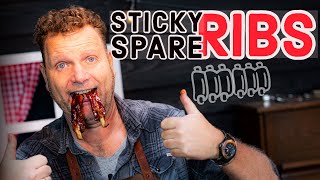 Sticky SPARE RIBS op de kamado BBQ SloRoller roken  Dutch Oven recepten [upl. by Flower937]