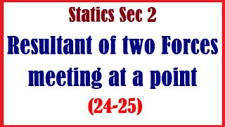 Statics Sec 2 Lesson 1 Resultant of two Forces meeting at a point [upl. by Faust366]