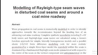 Modelling of Rayleigh type seam waves in disturbed coal seams and around a coal mine roadway [upl. by Ezara485]