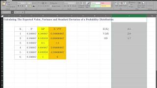 Calculating Expected Value Variance and Standard Deviation of Probability Distribution using Excel [upl. by Ingham]