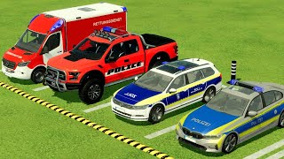 TRANSPORTING FIVE COLOR DODGE LAMBORGHINI VOLKSWAGEN CHARGER MINI RIGITRAC AMBULANCE  FS22 [upl. by Hy]