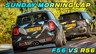 Sunday morning lap with 2 MINI Coopers F56 vs R56  Nürburgring Touristenfahrten [upl. by Cristionna]