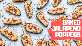 Baked Jalapeno Poppers Recipe  Stuffed Jalapeno Peppers With Cream Cheese And Bacon Keto [upl. by Truscott502]