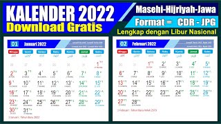 Kalender 2022 Lengkap dengan Tanggal Merah Masehi Hijriyah Jawa  Download format CDR  Template [upl. by Agamemnon]