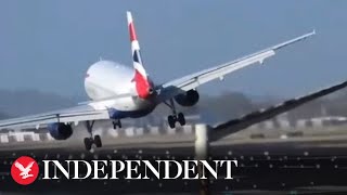 Storm Eunice BA jet almost flips over during Heathrow landing [upl. by Wester283]